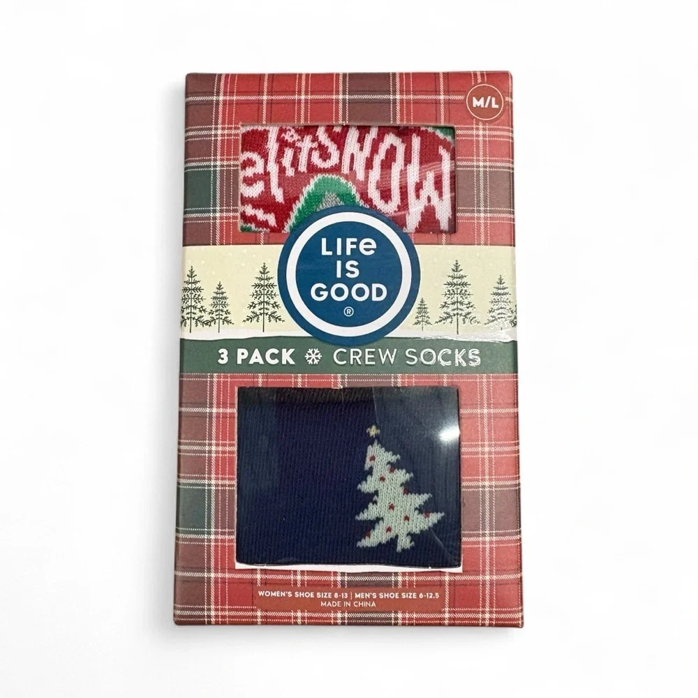 Life Is Good Men's Crew Socks 3-Pack - Red, Blue, Gray-bundle of two